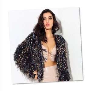 Faux fur statement decorative cardigan